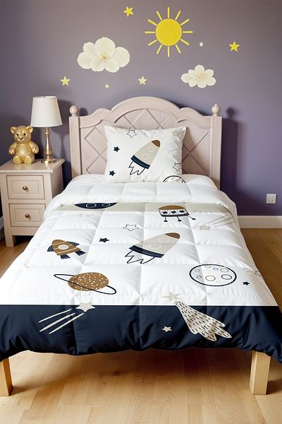 EVPANYA Space Vehicles Patterned Single Duvet and Pillowcase