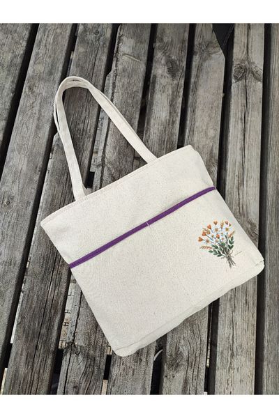 JANJAN Canvas Bag, Zippered, Front Pocket, Inner Pocket Canvas Tote Bag