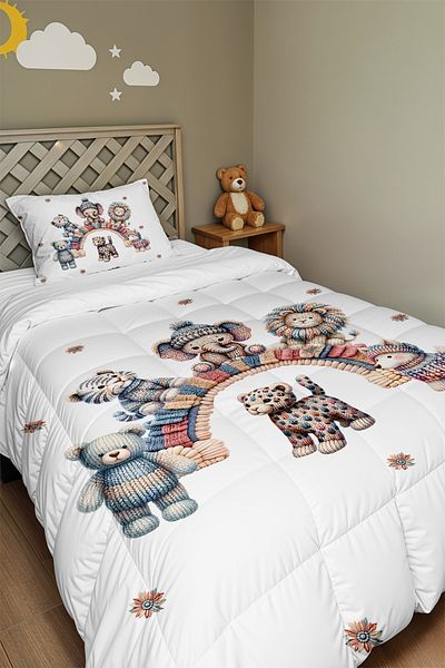 EVPANYA Knitted Rainbow and Safari Patterned Single Duvet and Pillowcase