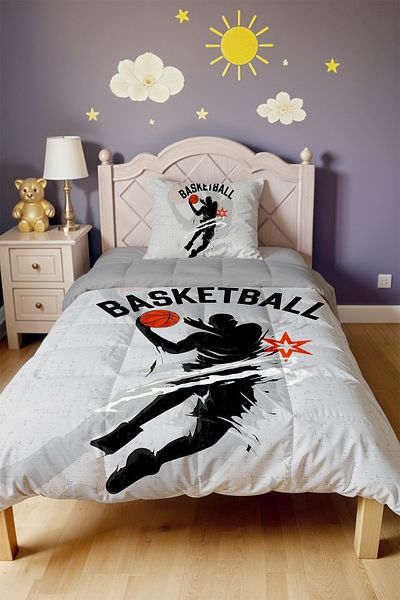 EVPANYA Gray Basket Star Patterned Single Duvet and Pillowcase