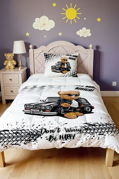 EVPANYA Teddy Bear Teddy Patterned Single Duvet and Pillowcase