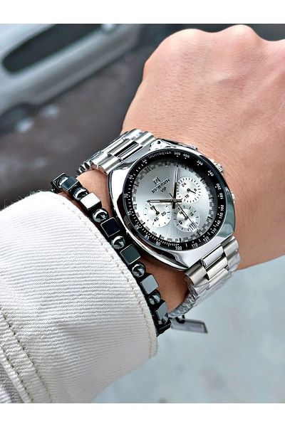Reward Silver Color Large Case Sports Model Function Men's Wristwatch + Bracelet