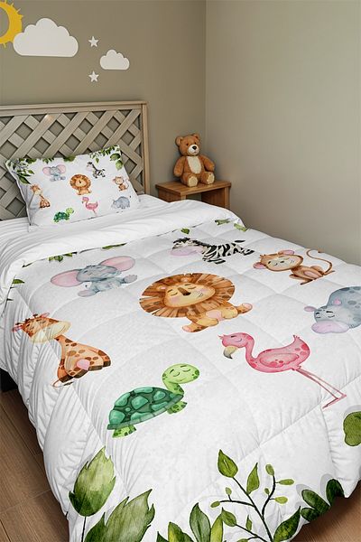 EVPANYA Ivy and Friends Patterned Single Quilt and Pillowcase