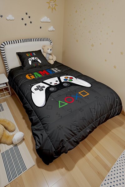 EVPANYA Gamer Oyuncu 12 Desenli Tek Kişilik Yorgan ve Yastık Kılıfı