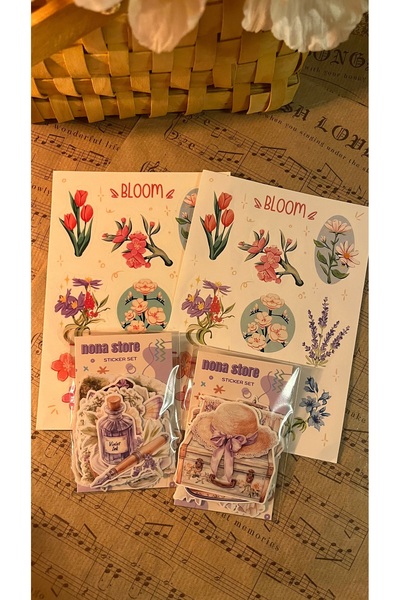 NONA Bahar Sticker Seti / Kuşe ve Şeffaf Sticker / Bullet Journal / Scrapbooking