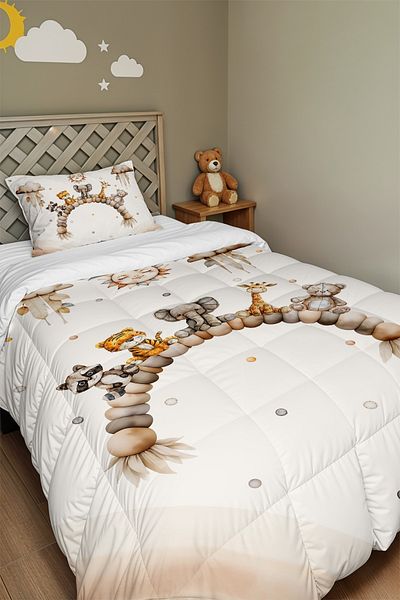 EVPANYA Sitting Cute Friends Patterned Single Duvet and Pillowcase