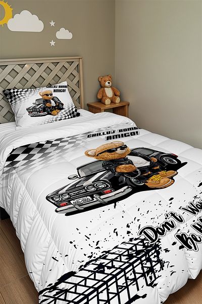 EVPANYA Teddy Bear Teddy Patterned Single Duvet and Pillowcase