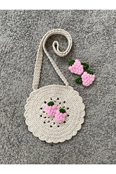 Nevdusha Design El Örgüsü Kız Çocuk Omuz Çantası Ve 2'li Çıtçıt Toka Seti
