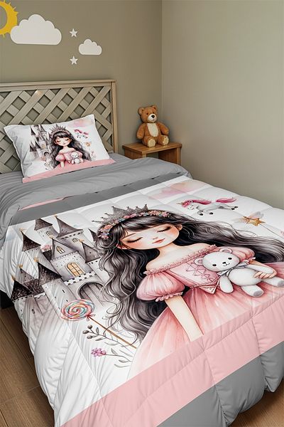 EVPANYA Brunette Princess Patterned Single Duvet and Pillowcase