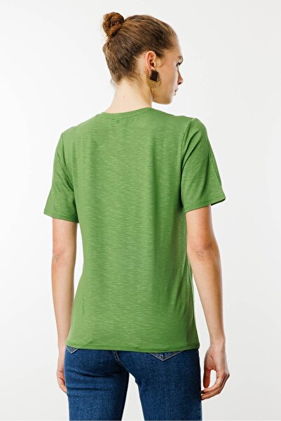 Desen Triko Γυναικείο μπλουζάκι με λαιμόκοψη V Flared Basic A.Green