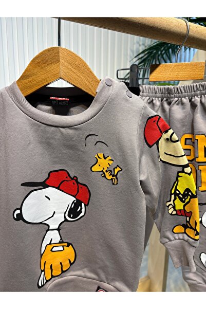 Canbi Kids Baby Boy Character Dog Printed Gray 2-Piece Tracksuit Set