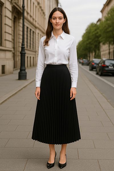 Vesshopping Fusta midi plisată cu talie înaltă cu aspect de piele neagră pentru femei, compatibilă cu mărimea 36-40