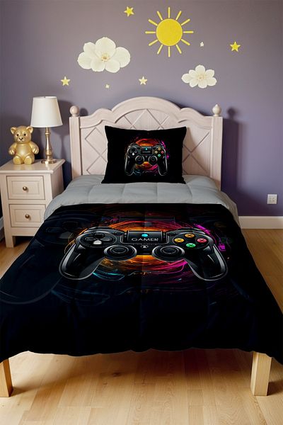 EVPANYA Gamer Gamer 4 Patterned Single Duvet and Pillow Case