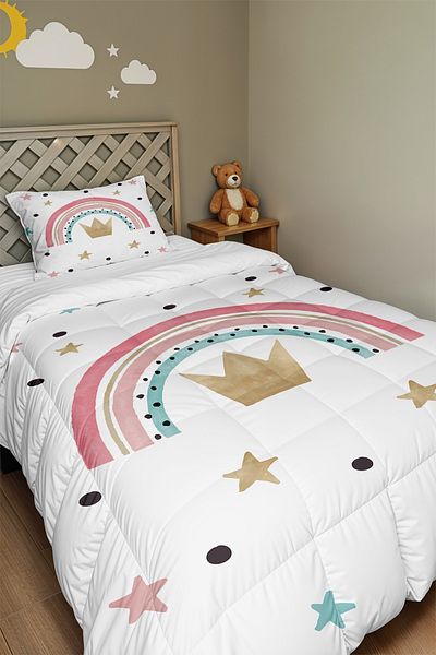 EVPANYA Crowned Rainbow Patterned Single Duvet and Pillowcase