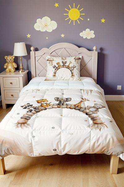 EVPANYA Sitting Cute Friends Patterned Single Duvet and Pillowcase