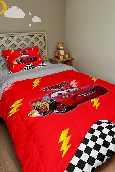 EVPANYA Racer Red Mcqueen Patterned Single Duvet and Pillowcase