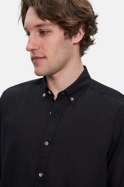 UCLA Ανδρικό πουκάμισο JACQUEZ Μαύρο Λινό Κεντημένο Standard Fit