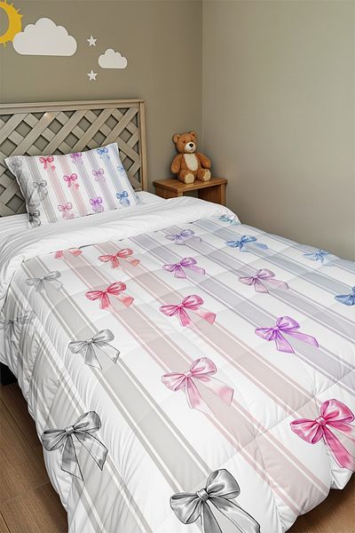 EVPANYA Colorful Stripe Bow Patterned Single Quilt and Pillowcase
