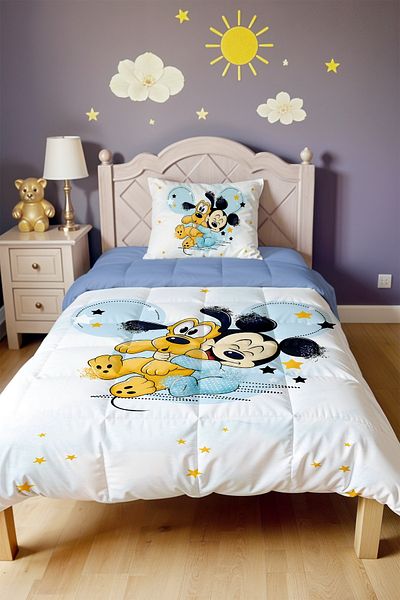 EVPANYA Mickey and His Friend Goffy Patterned Single Quilt and Pillowcase