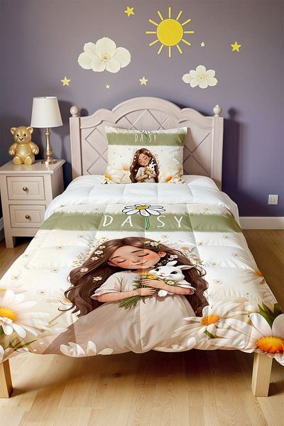 EVPANYA Daisy Crown Princess Patterned Single Quilt and Pillowcase
