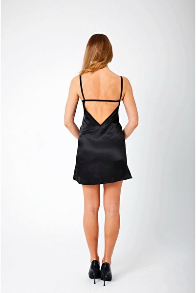 SATTENS SEXY femei satin NIGHTWEAR - Mini rochie de seara decoltata cu detaliu din dantela cu sarma