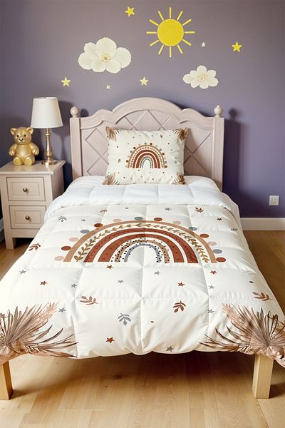 EVPANYA Edge Botanical Rainbow Patterned Single Duvet and Pillowcase