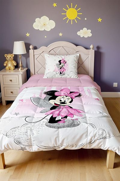 EVPANYA Silver Winged Minnie Patterned Single Quilt and Pillowcase