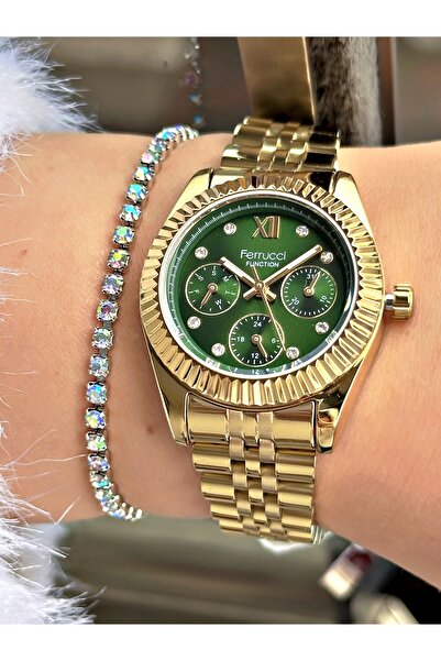 Ferrucci Kadın Kol Saati Tüm Fonksiyonlar Aktif 3 Atm Su Geçirmez  Çelik Kordon + Bileklik Hediyeli
