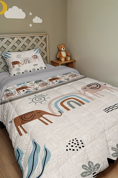 EVPANYA Antique Safari Patterned Single Quilt and Pillowcase