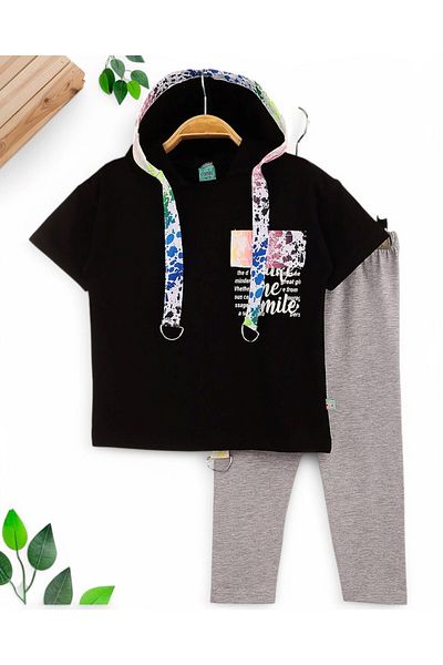 Ege Bebek Girl 6-7-8-9-10 Years Old Hooded Tights Summer Bottom Top Track Suit