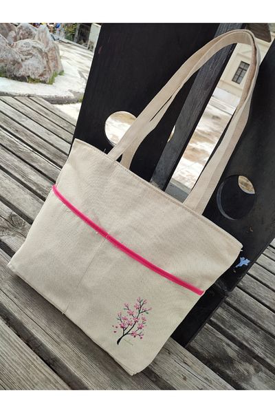 JANJAN Canvas Bag, Zippered, Front Pocket, Inner Pocket Canvas Tote Bag
