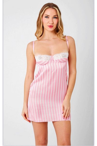 SATTENS SEXY femei satin NIGHTWEAR - Mini rochie de seara decoltata cu detaliu din dantela cu sarma