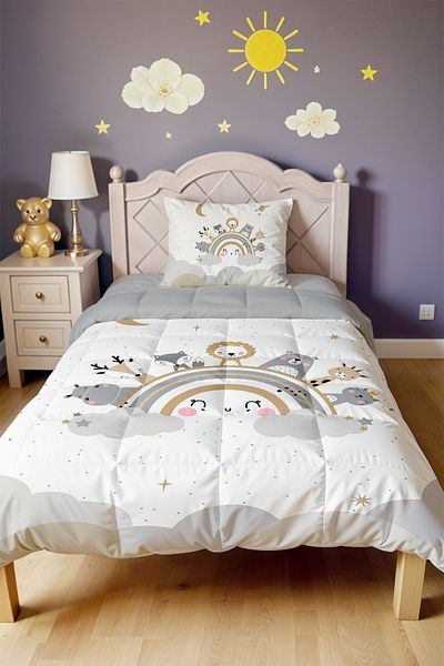 EVPANYA Smiling Rainbow Safari Patterned Single Duvet and Pillowcase