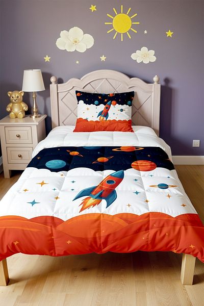 EVPANYA Navy Blue Red Space Pattern Single Duvet and Pillowcase