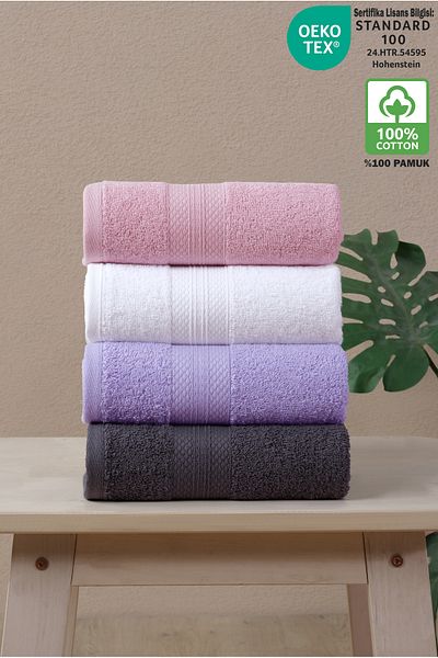 Ellaline 4-Piece Towel Set 100% Cotton Certified, Hand / Face / Kitchen Towel Set 50X80Cm