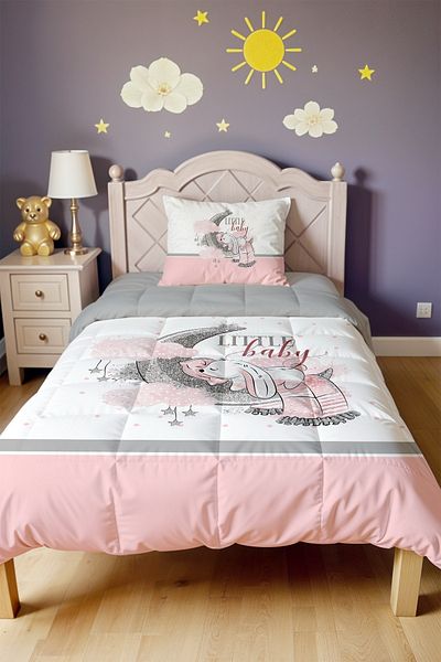 EVPANYA Sleepy Rabbit Patterned Single Quilt and Pillowcase