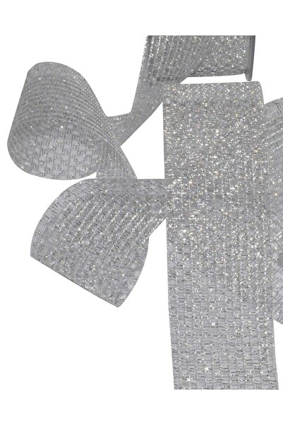 Marsilyan شريط شبكي لامع 25 ملم فضي 2 متر