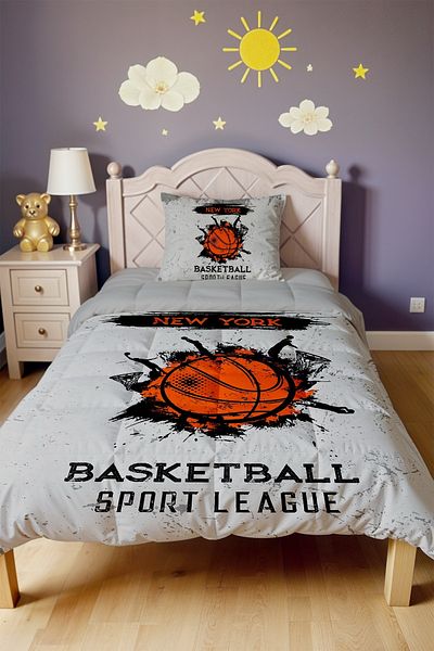 EVPANYA Gray Basketball Players Patterned Single Duvet and Pillowcase