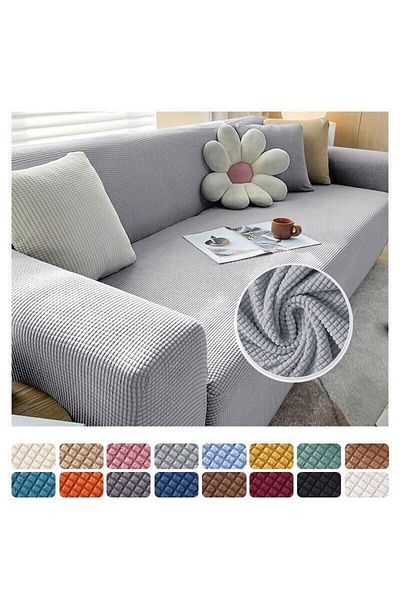 Şirin Hanem Lycra Stretch Elastic Flexible Square Pattern Three-Person Sofa Cover Sofa Cover Home Textile