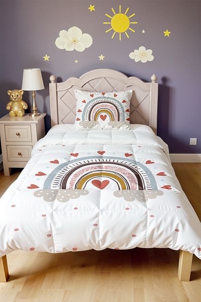 EVPANYA Heart Rainbow Patterned Single Duvet and Pillowcase