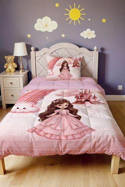 EVPANYA Sliding Cloudy Princess Patterned Single Duvet and Pillowcase