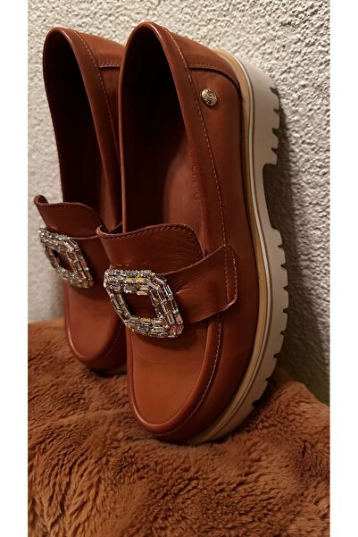 Mammamia 3855 Hakiki Deri Taş Tokalı Ortopedik Günlük Kadın Loafer Ayakakbı