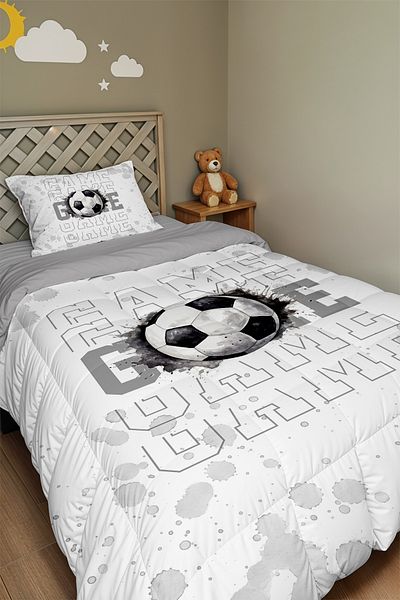 EVPANYA Gray Football Patterned Single Duvet and Pillowcase