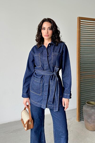 Serica Moda Джинсова куртка з поясом і кишенями