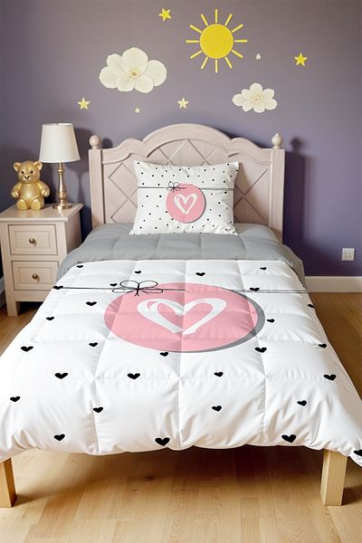 EVPANYA Knotted Pink Heart Patterned Single Duvet and Pillowcase
