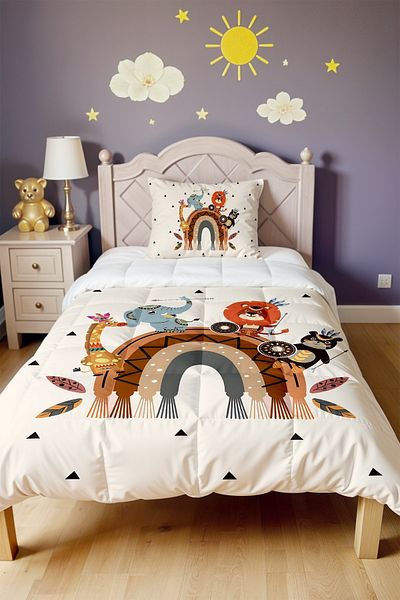 EVPANYA Native American Safari and Rainbow Patterned Single Quilt and Pillowcase