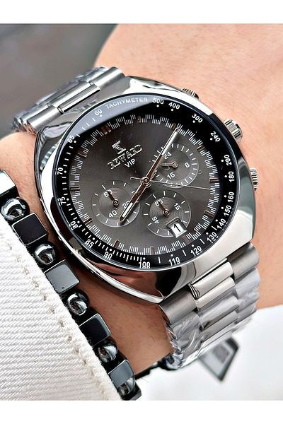 Reward Silver Color Large Case Sports Model Function Men's Wristwatch + Bracelet