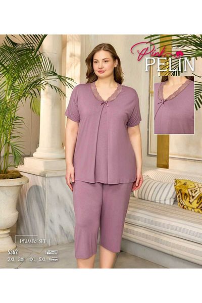 Azra Σετ γυναικεία πιτζάμες Dusty Rose Large Size Capri με κοντό μανίκι