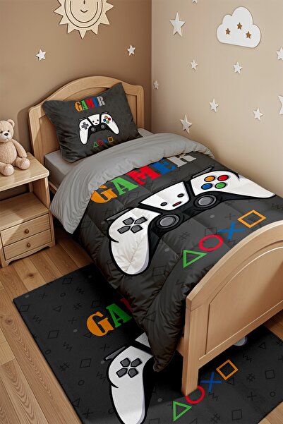 EVPANYA Gamer Oyuncu 12 Desenli Tek Kişilik Yorgan ve Yastık Kılıfı