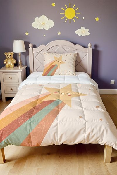 EVPANYA Shooting Star Patterned Single Duvet and Pillowcase
